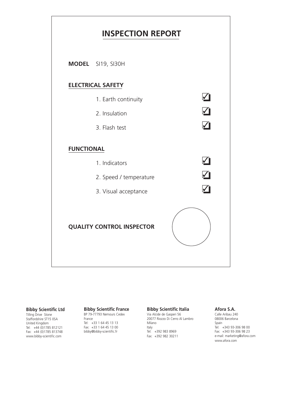 Inspection report | Dynalab SI19/120V/60 User Manual | Page 36 / 36