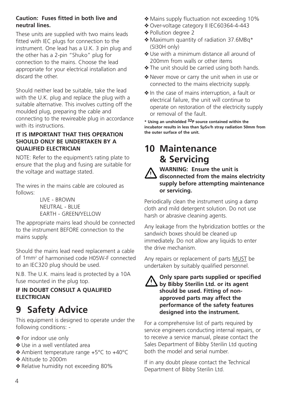 9 safety advice, 10 maintenance & servicing | Dynalab SI19/120V/60 User Manual | Page 6 / 36