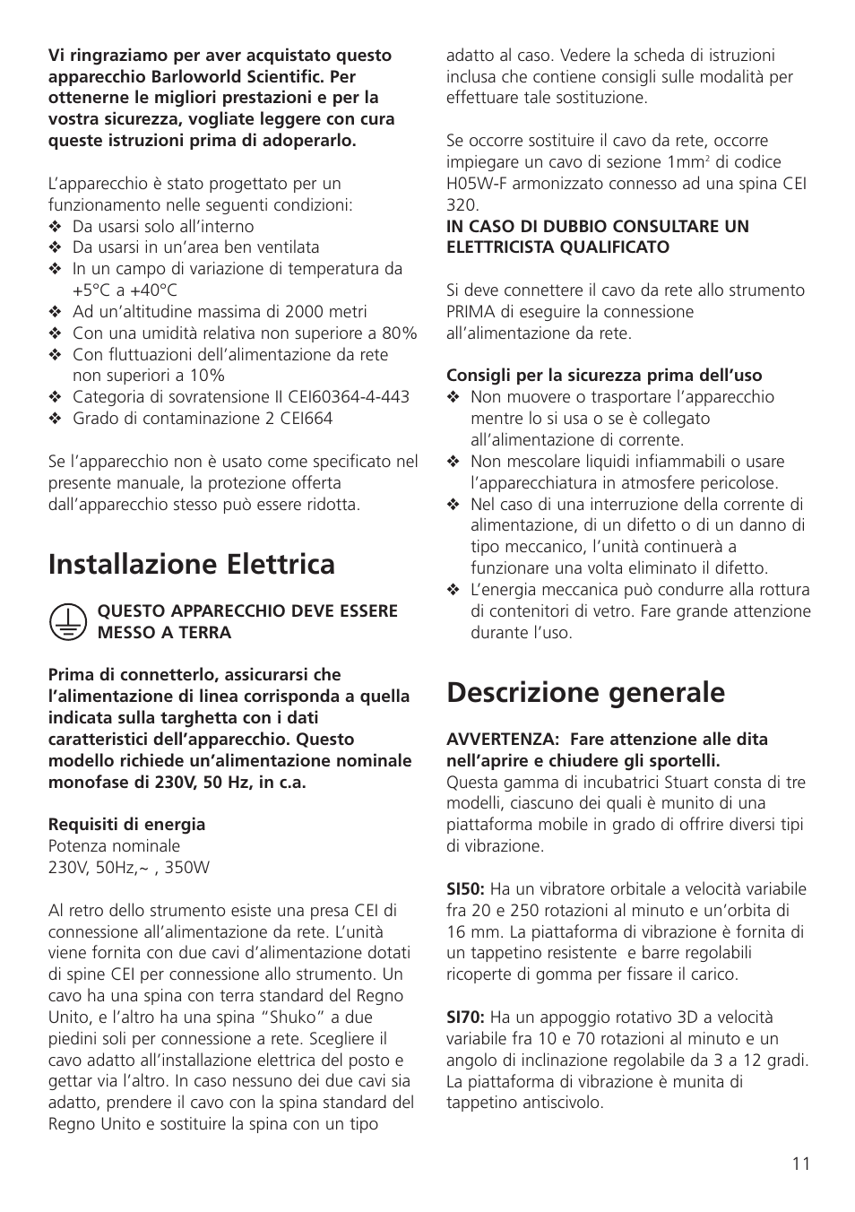 Descrizione generale, Installazione elettrica | Dynalab SI80/120V/60 User Manual | Page 13 / 28