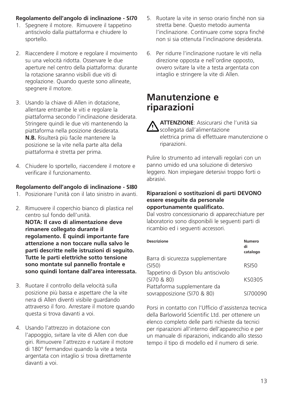 Manutenzione e riparazioni | Dynalab SI80/120V/60 User Manual | Page 15 / 28