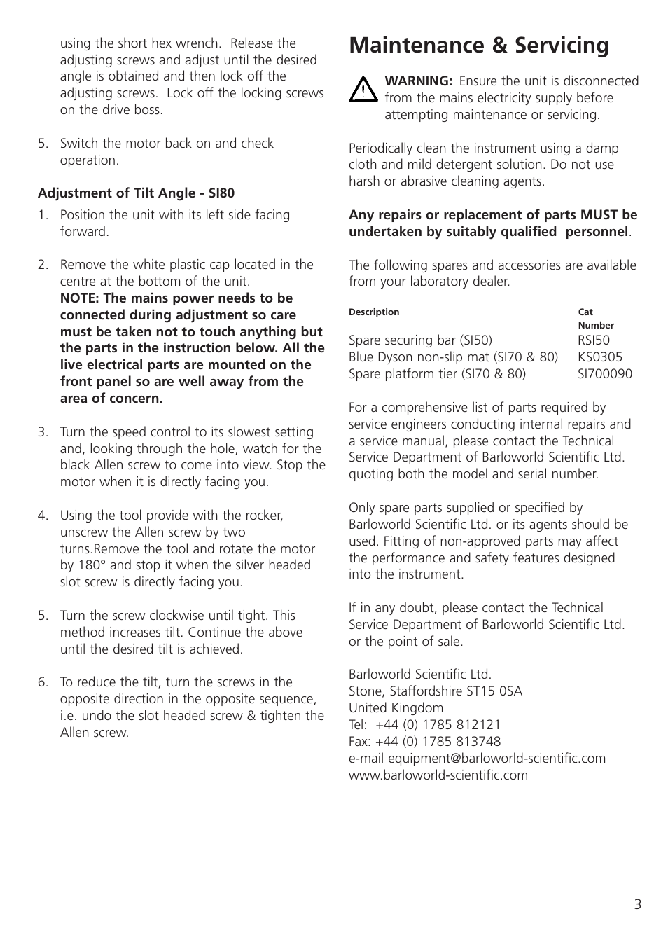 Maintenance & servicing | Dynalab SI80/120V/60 User Manual | Page 5 / 28