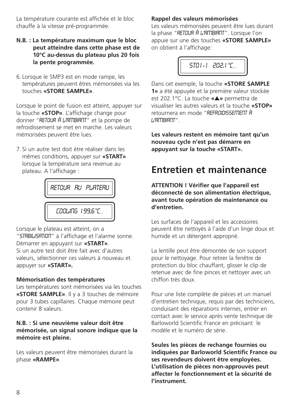 Entretien et maintenance | Dynalab SMP3/120V/60 User Manual | Page 10 / 28