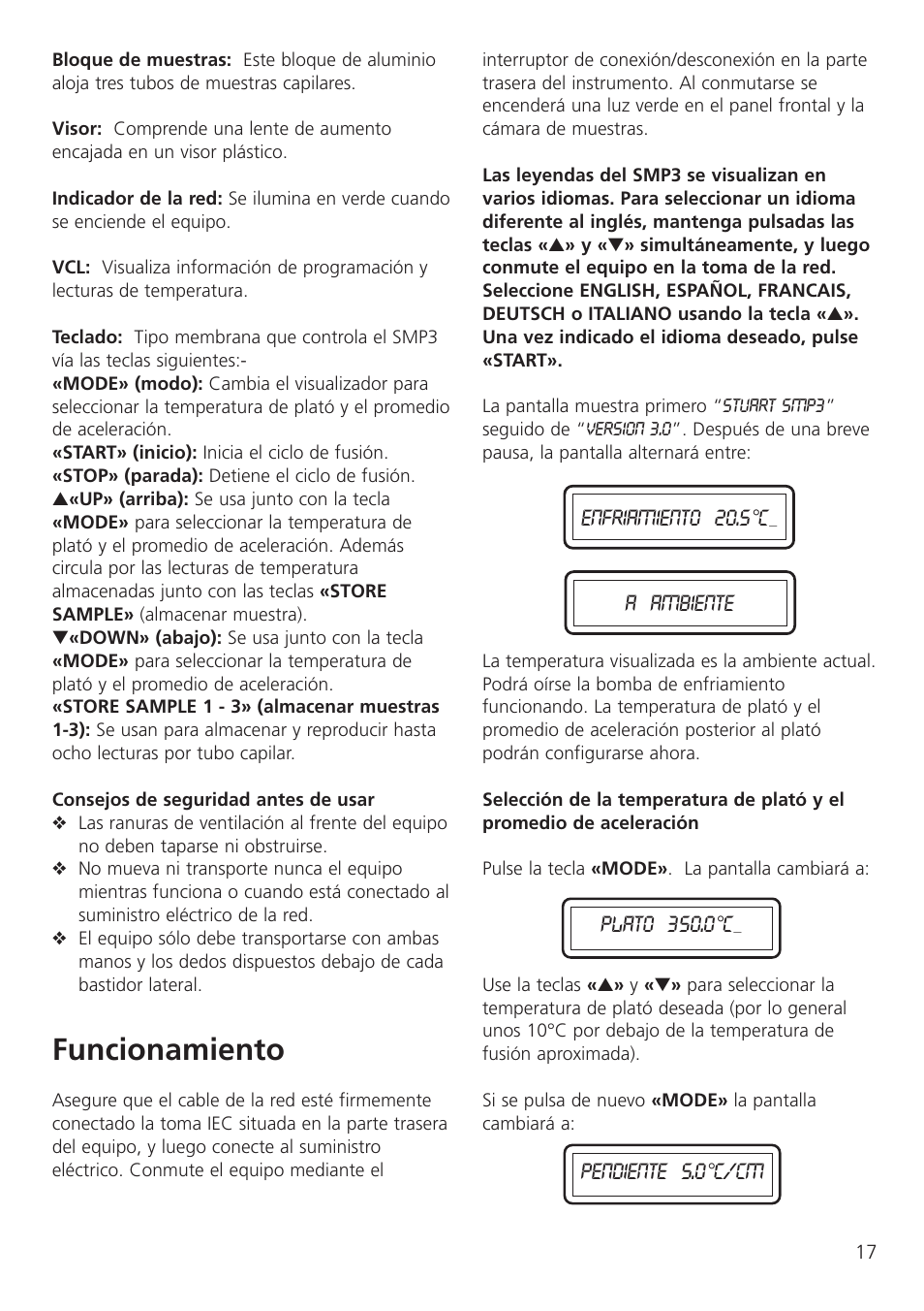 Funcionamiento | Dynalab SMP3/120V/60 User Manual | Page 19 / 28