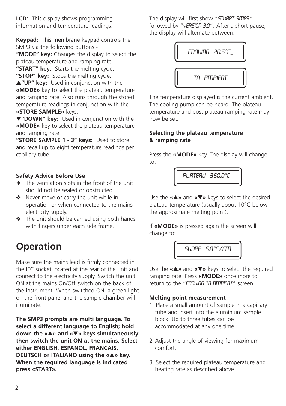Operation | Dynalab SMP3/120V/60 User Manual | Page 4 / 28