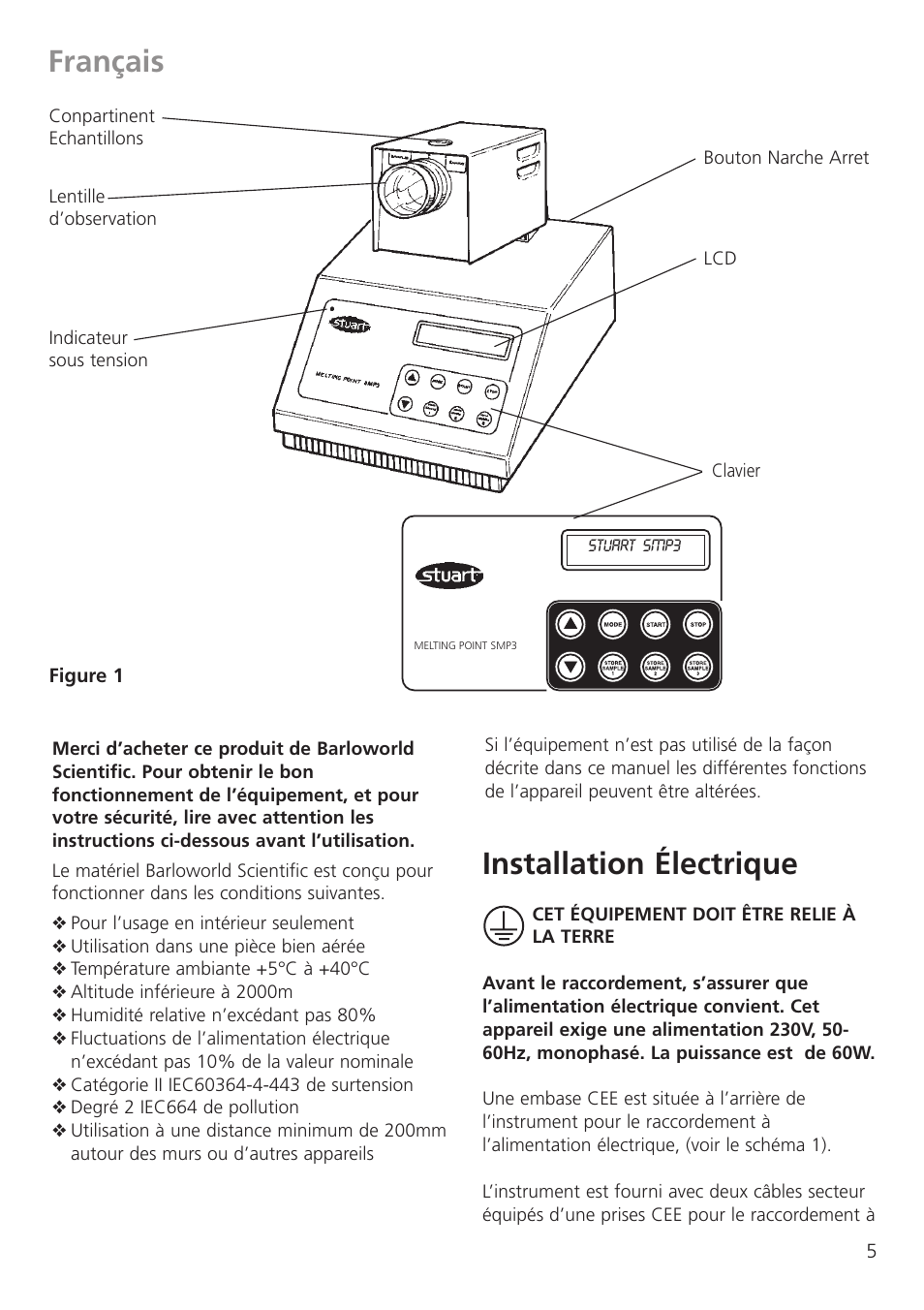 Français, Installation électrique | Dynalab SMP3/120V/60 User Manual | Page 7 / 28