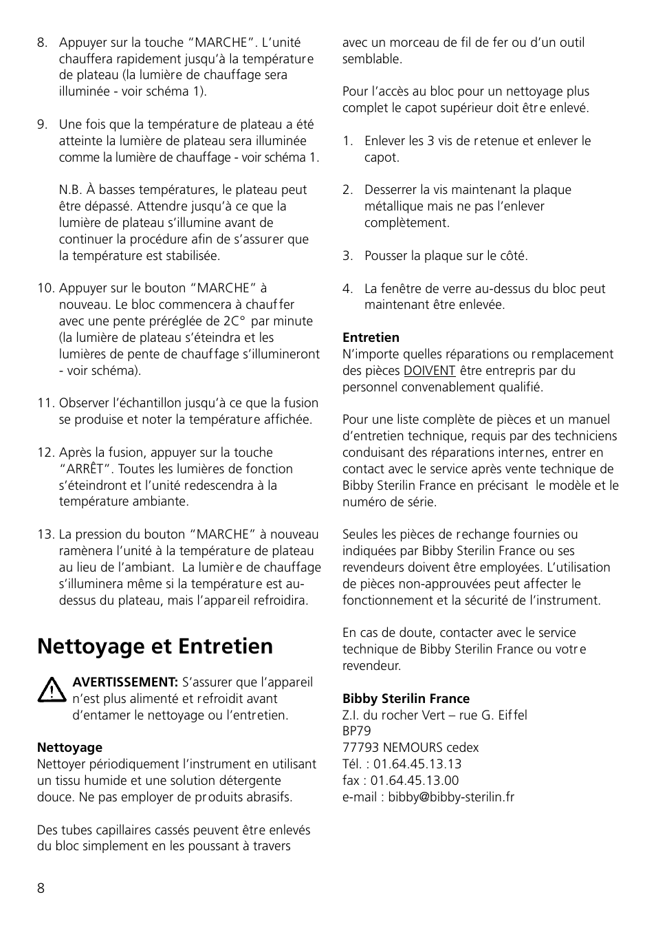 Nettoyage et entretien | Dynalab SMP10/120V/60 User Manual | Page 10 / 28
