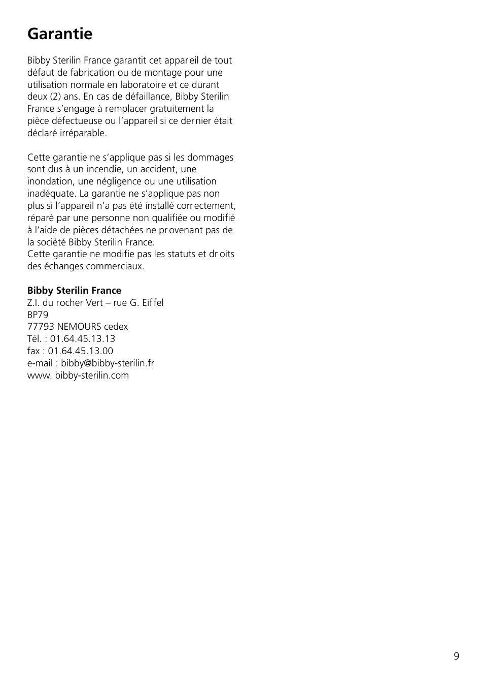 Garantie | Dynalab SMP10/120V/60 User Manual | Page 11 / 28