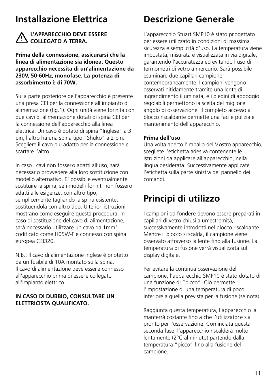 Installazione elettrica, Descrizione generale, Principi di utilizzo | Dynalab SMP10/120V/60 User Manual | Page 13 / 28