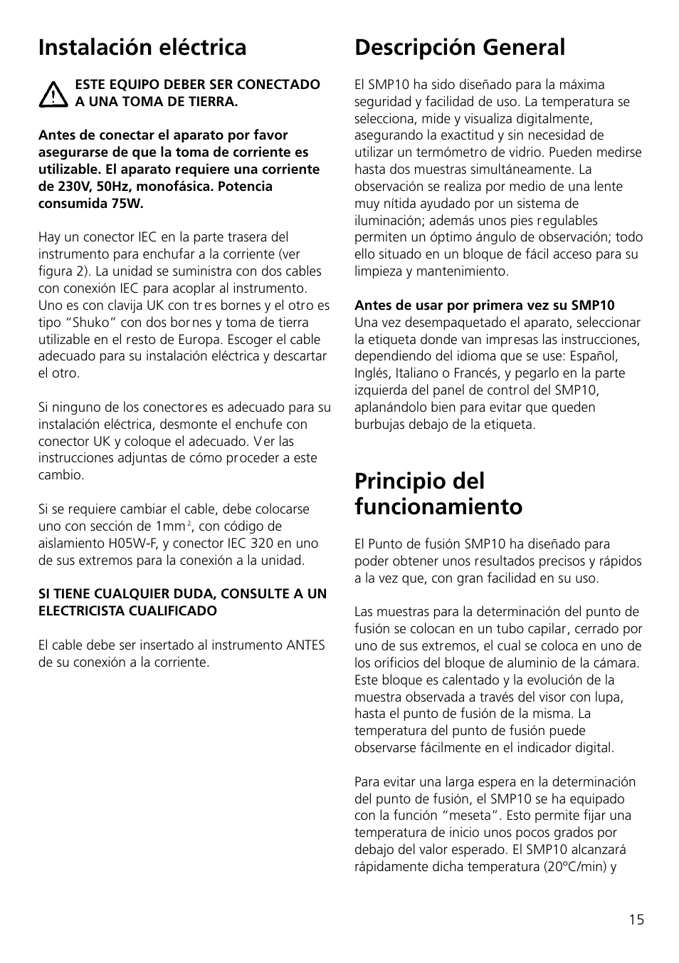 Instalación eléctrica, Descripción general, Principio del funcionamiento | Dynalab SMP10/120V/60 User Manual | Page 17 / 28