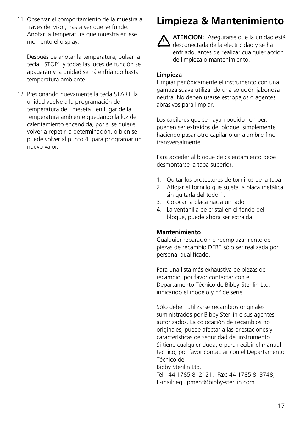 Limpieza & mantenimiento | Dynalab SMP10/120V/60 User Manual | Page 19 / 28