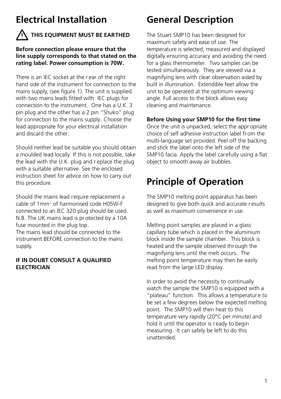 Electrical installation, General description, Principle of operation | Dynalab SMP10/120V/60 User Manual | Page 3 / 28