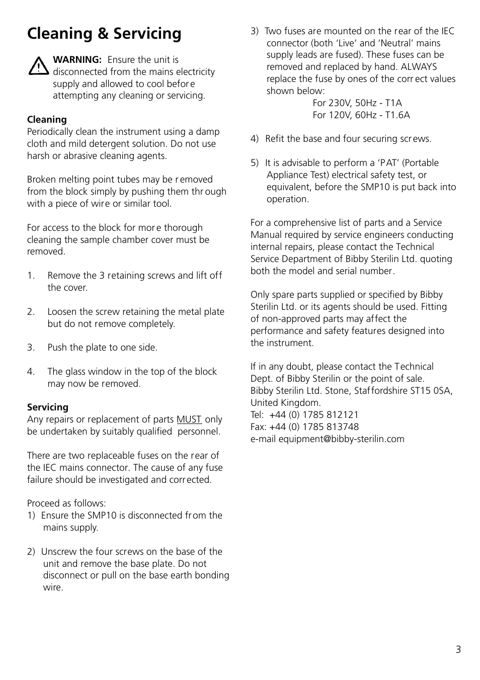 Cleaning & servicing | Dynalab SMP10/120V/60 User Manual | Page 5 / 28