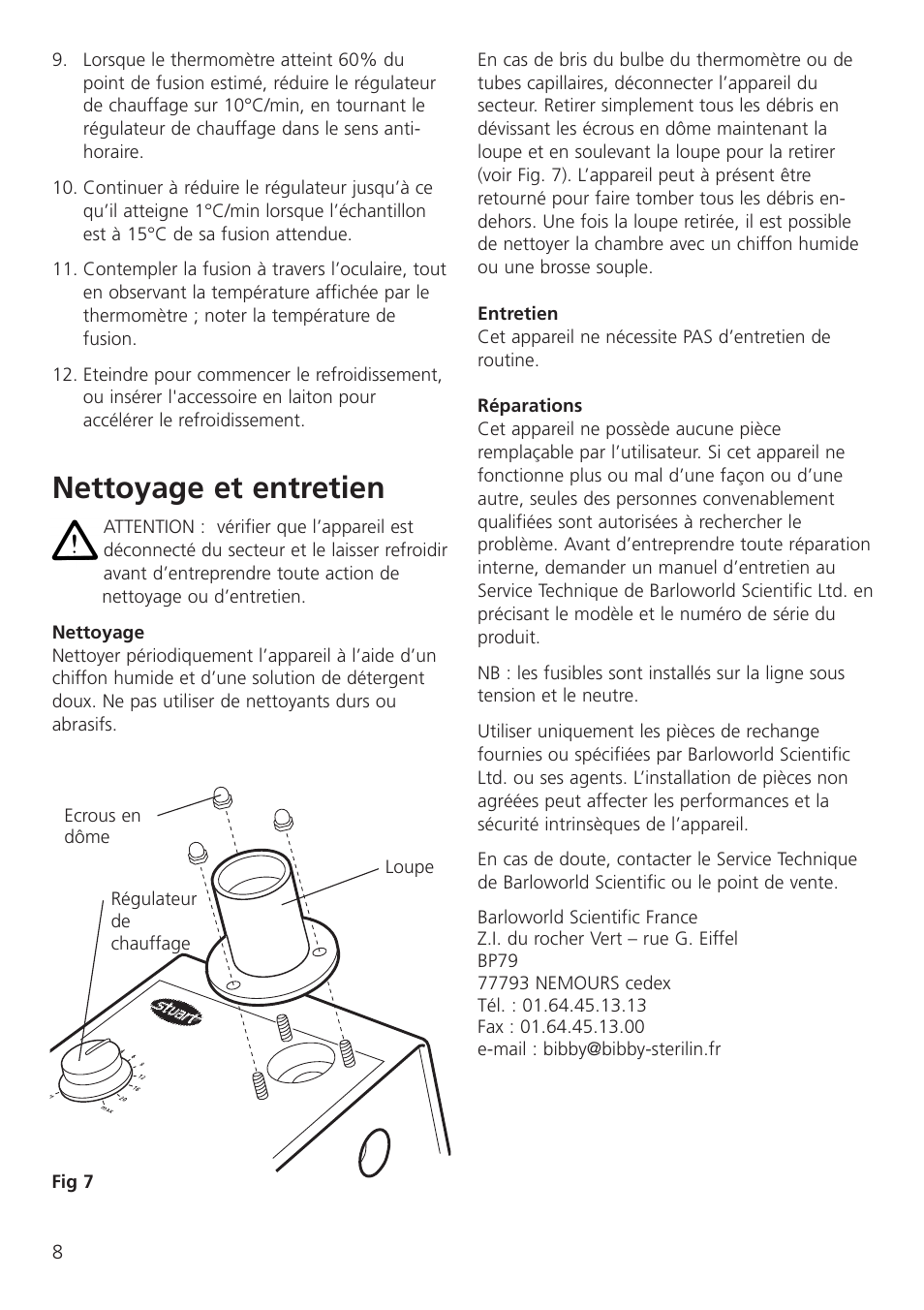 Nettoyage et entretien | Dynalab SMP11/120V/60 User Manual | Page 10 / 28