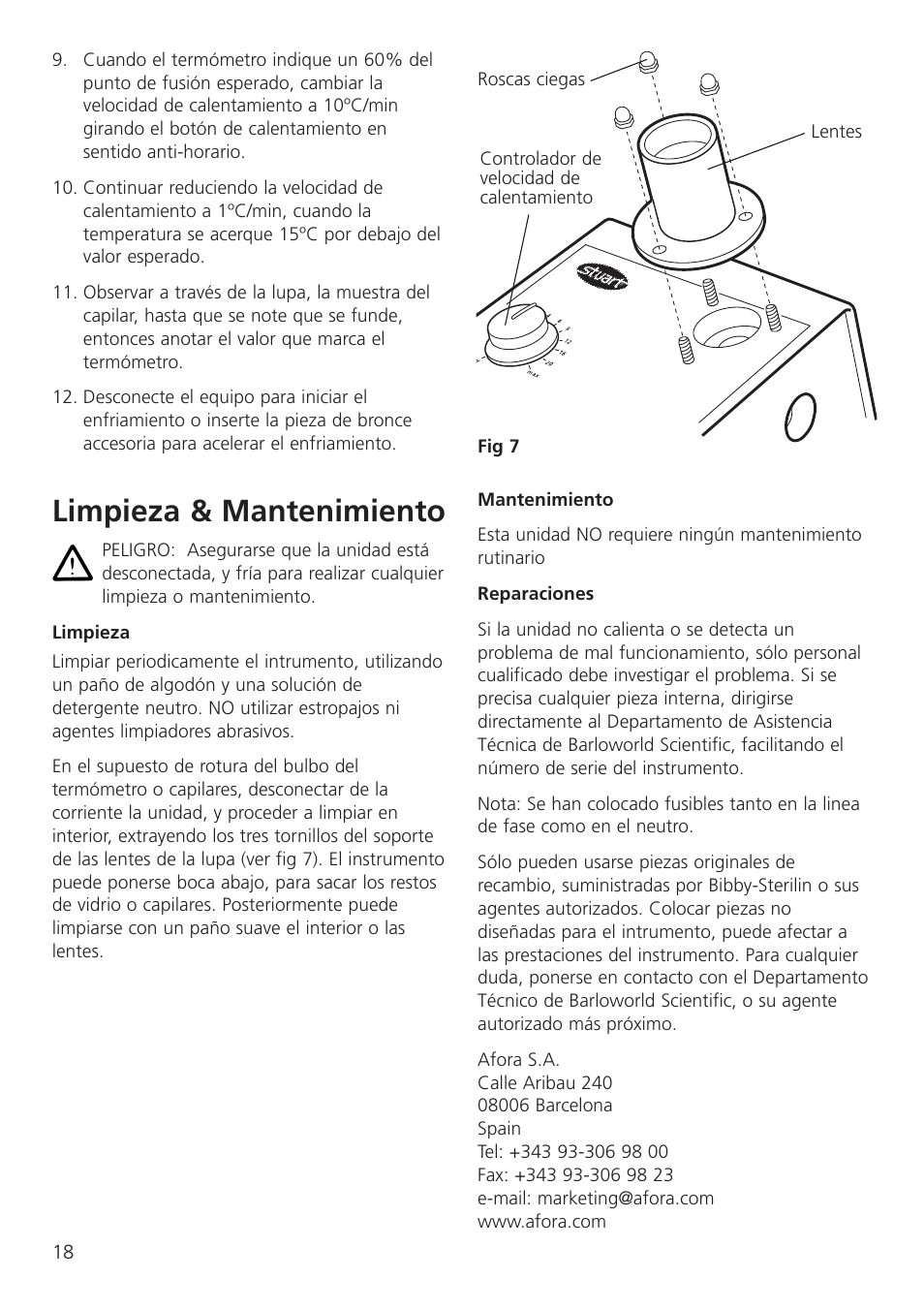 Limpieza & mantenimiento | Dynalab SMP11/120V/60 User Manual | Page 20 / 28