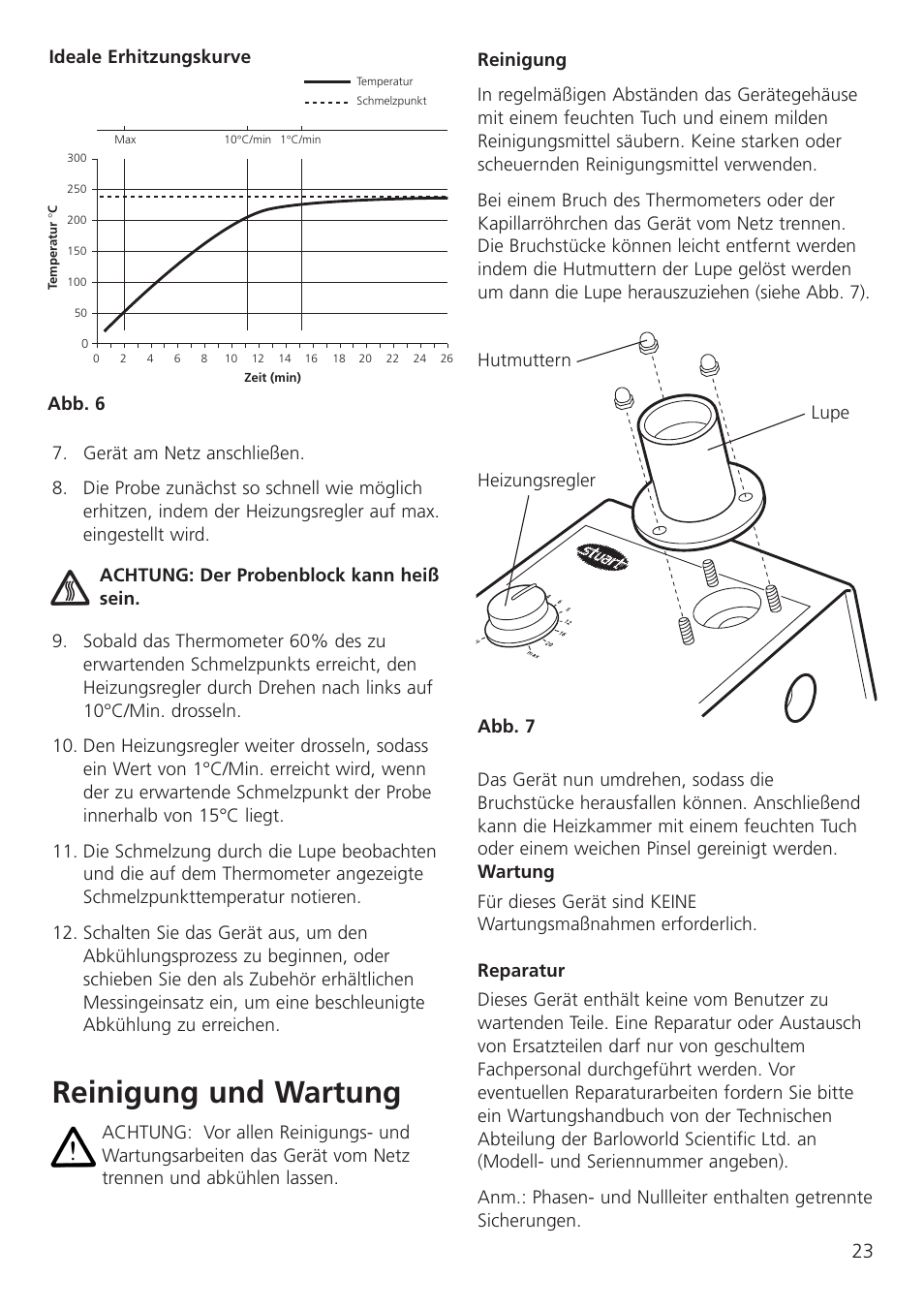 Reinigung und wartung | Dynalab SMP11/120V/60 User Manual | Page 25 / 28