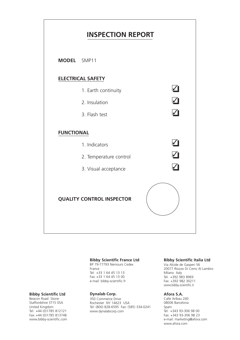 Inspection report | Dynalab SMP11/120V/60 User Manual | Page 28 / 28