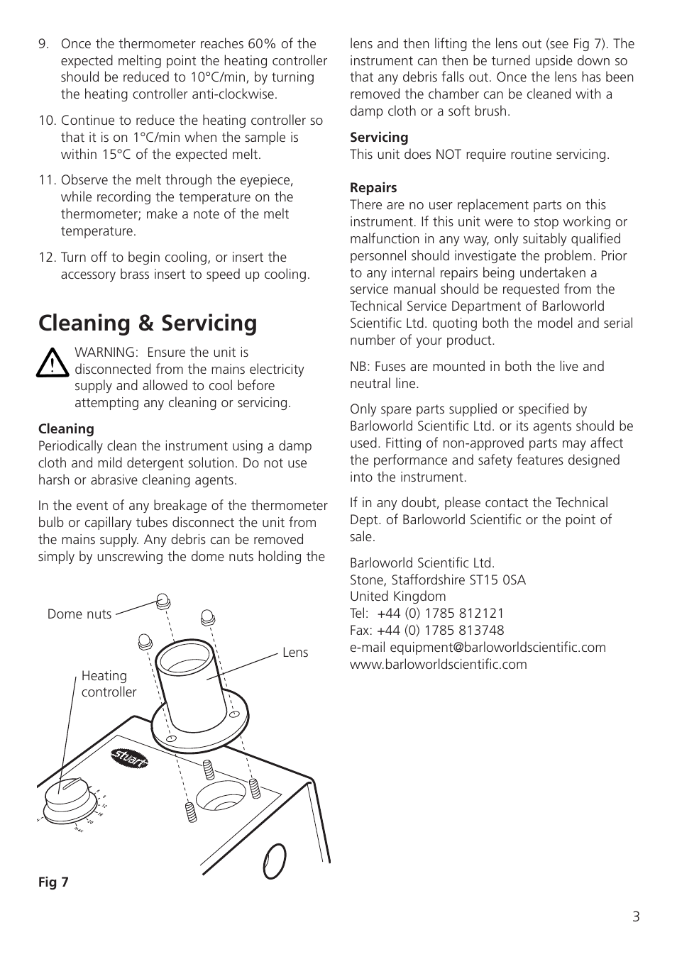 Cleaning & servicing | Dynalab SMP11/120V/60 User Manual | Page 5 / 28