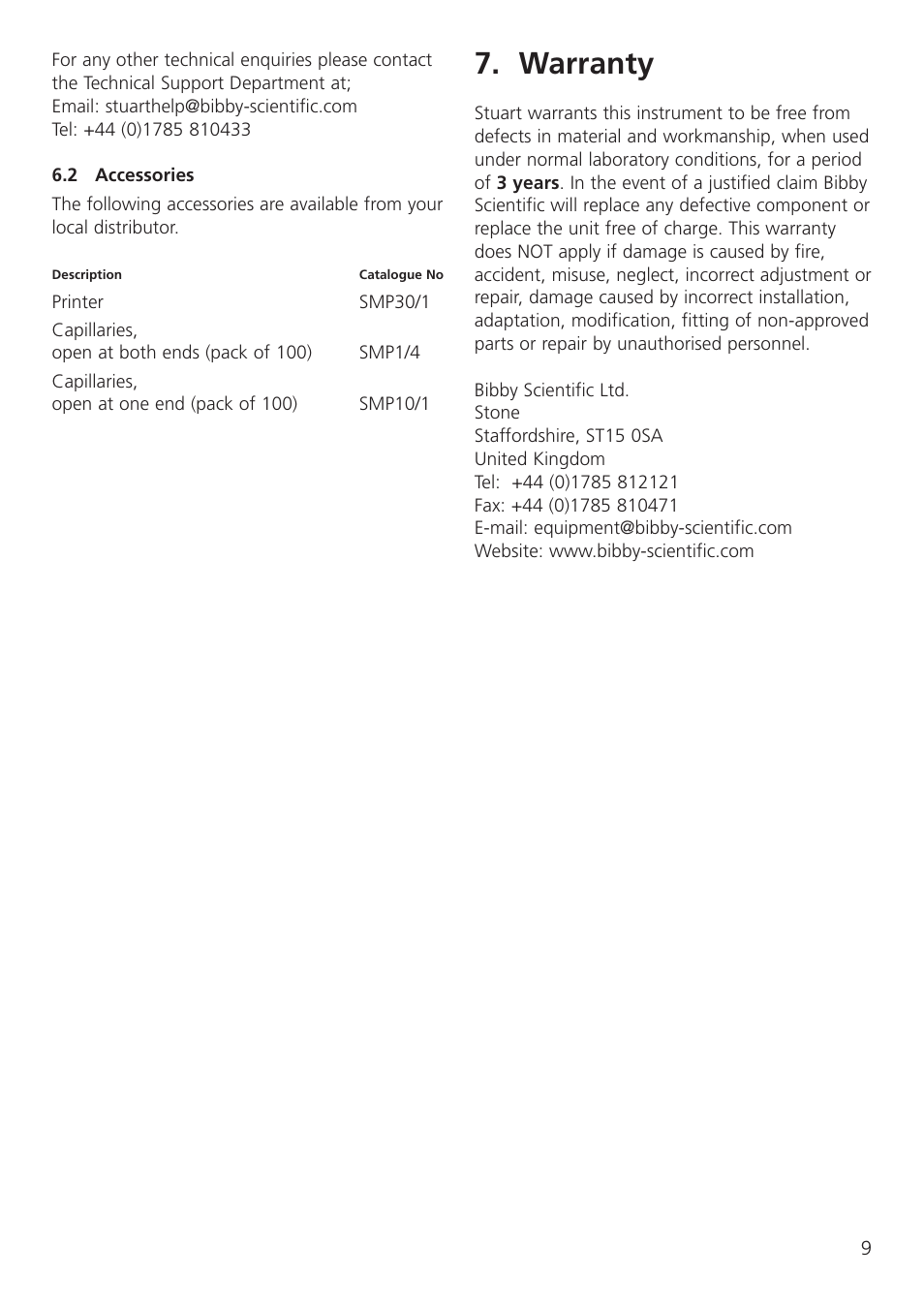 Warranty | Dynalab SMP30 User Manual | Page 11 / 60