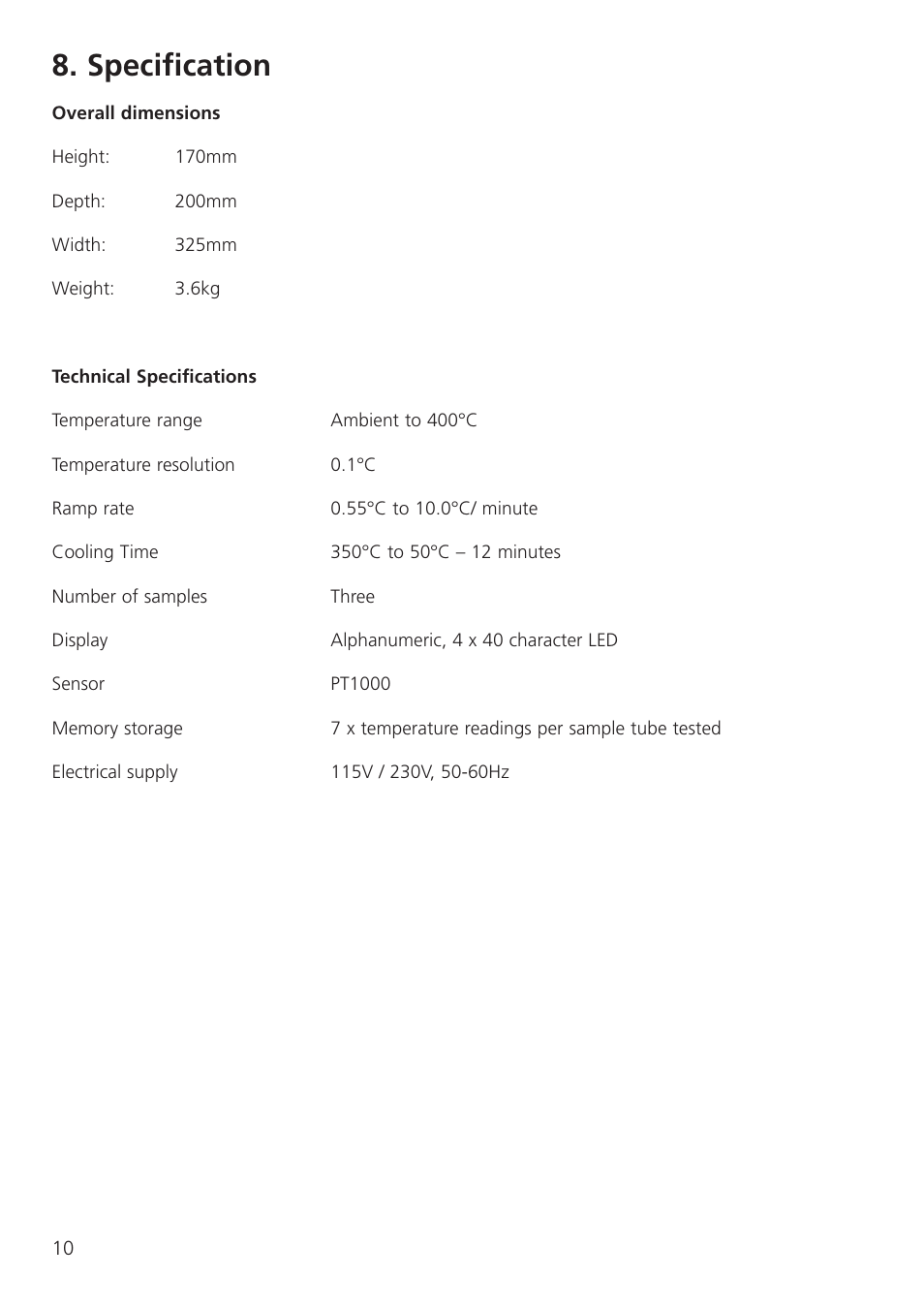 Specification | Dynalab SMP30 User Manual | Page 12 / 60