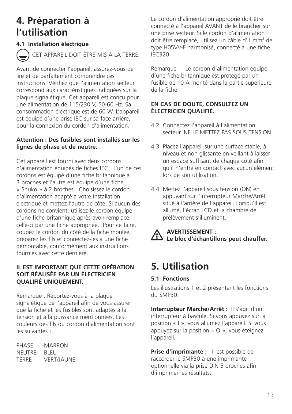 Préparation à l’utilisation, Utilisation | Dynalab SMP30 User Manual | Page 15 / 60