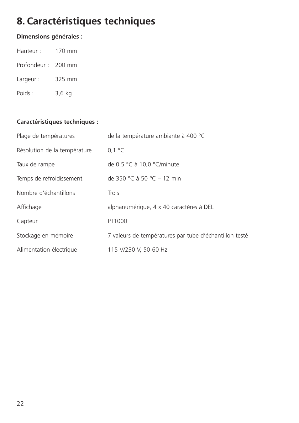 Caractéristiques techniques | Dynalab SMP30 User Manual | Page 24 / 60