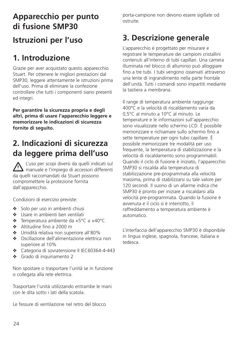 Indicazioni di sicurezza da leggere prima dell’uso, Descrizione generale | Dynalab SMP30 User Manual | Page 26 / 60
