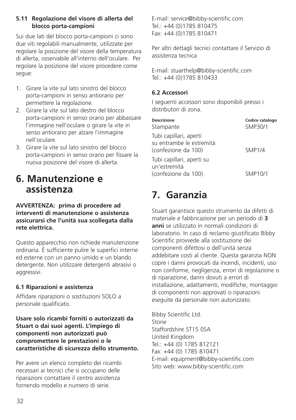 Manutenzione e assistenza, Garanzia | Dynalab SMP30 User Manual | Page 34 / 60