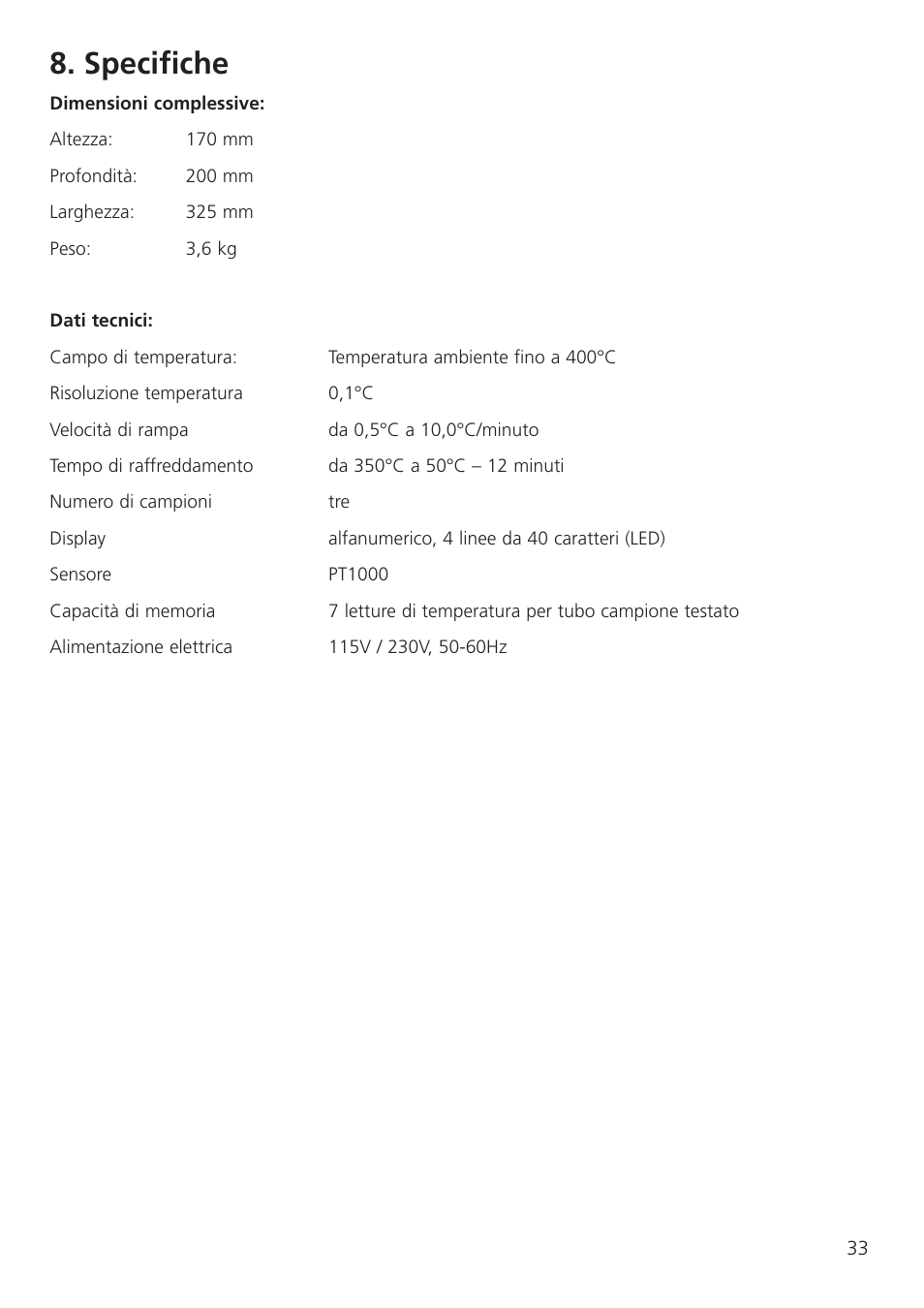 Specifi che | Dynalab SMP30 User Manual | Page 35 / 60