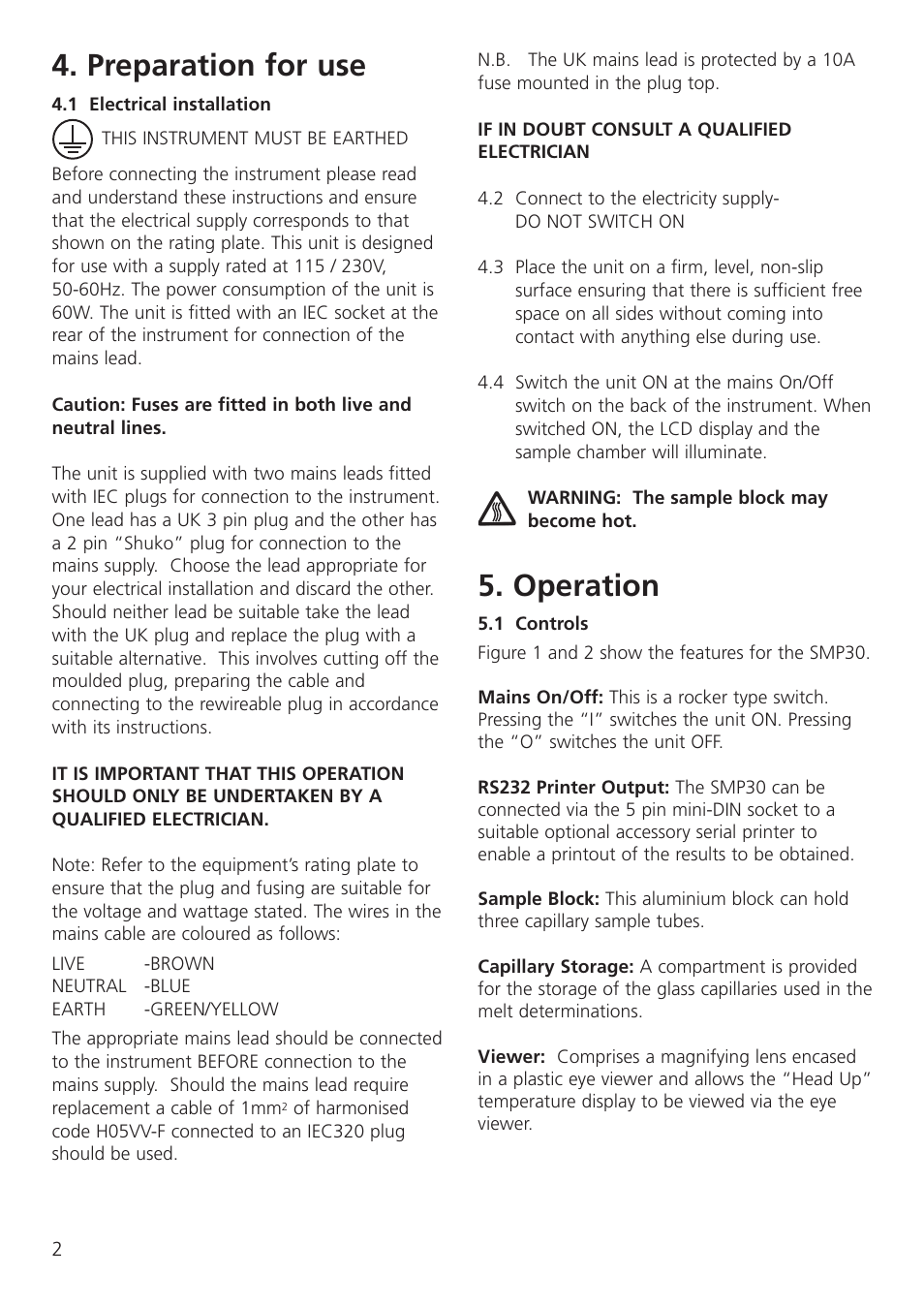 Preparation for use, Operation | Dynalab SMP30 User Manual | Page 4 / 60