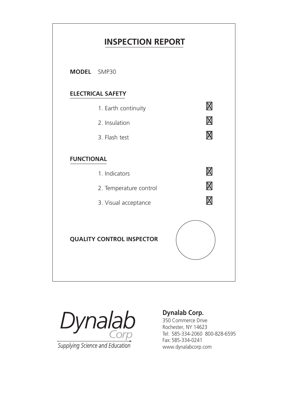 Inspection report | Dynalab SMP30 User Manual | Page 60 / 60