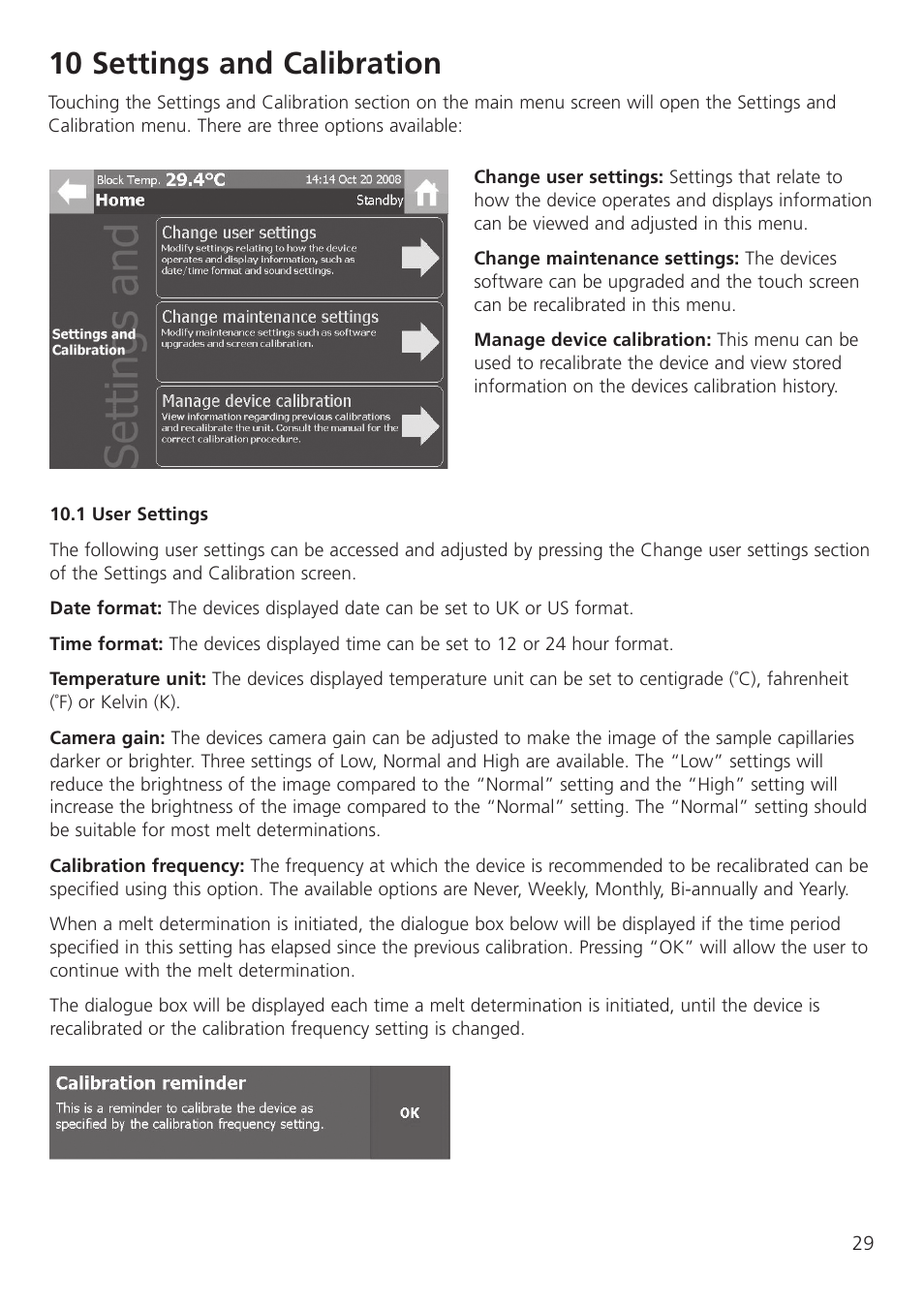10 settings and calibration | Dynalab SMP40 User Manual | Page 31 / 44