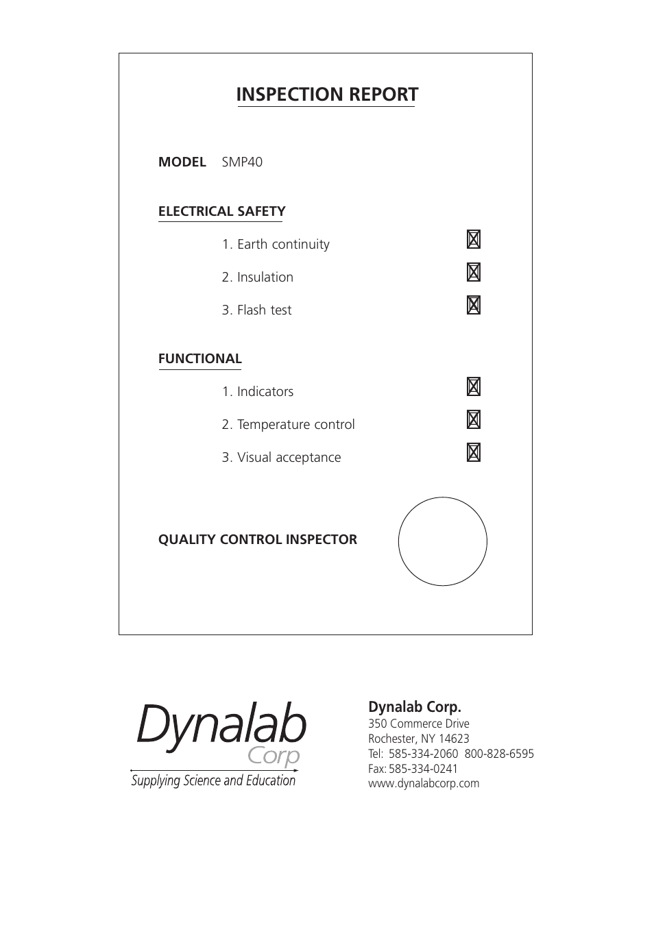 Inspection report | Dynalab SMP40 User Manual | Page 44 / 44