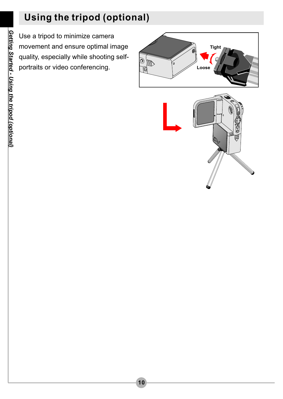 Using the tripod (optional) | AIPTEK Pocket DV4500 User Manual | Page 11 / 86