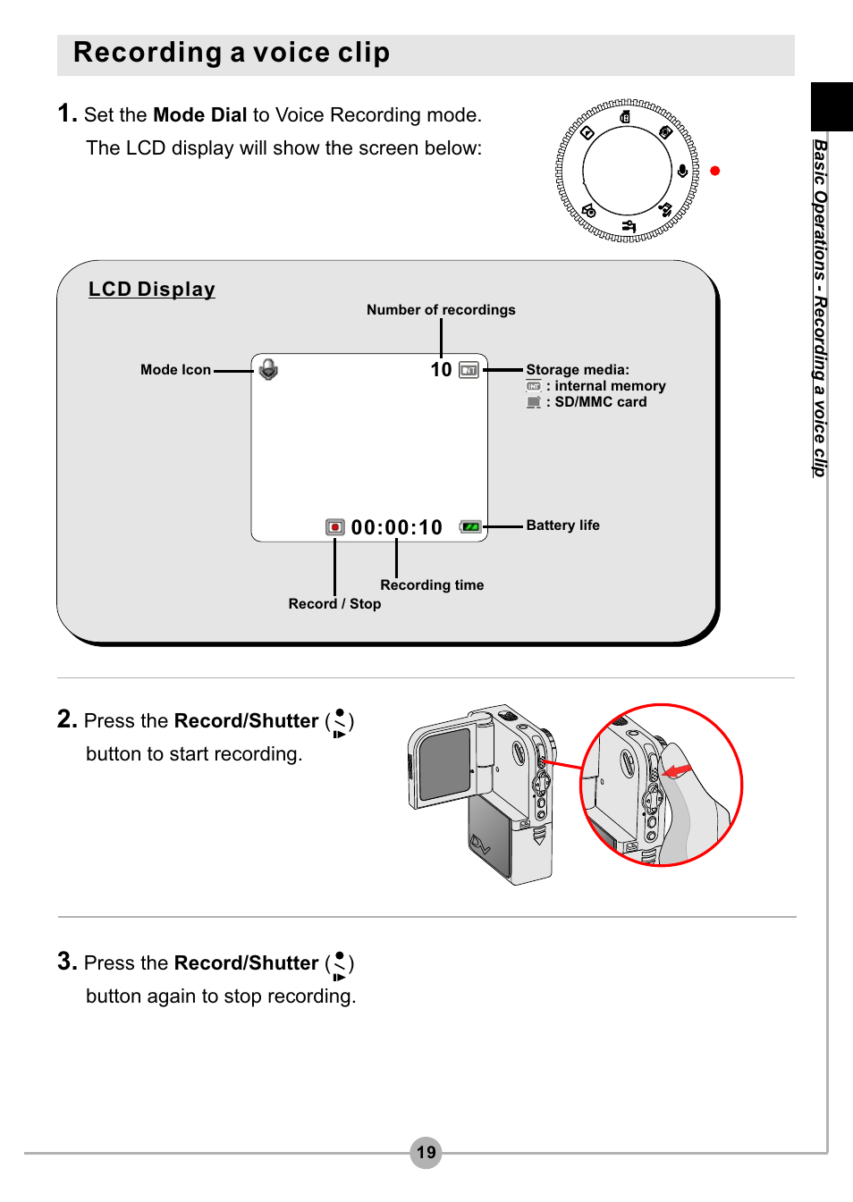 Recording a voice clip | AIPTEK Pocket DV4500 User Manual | Page 20 / 86