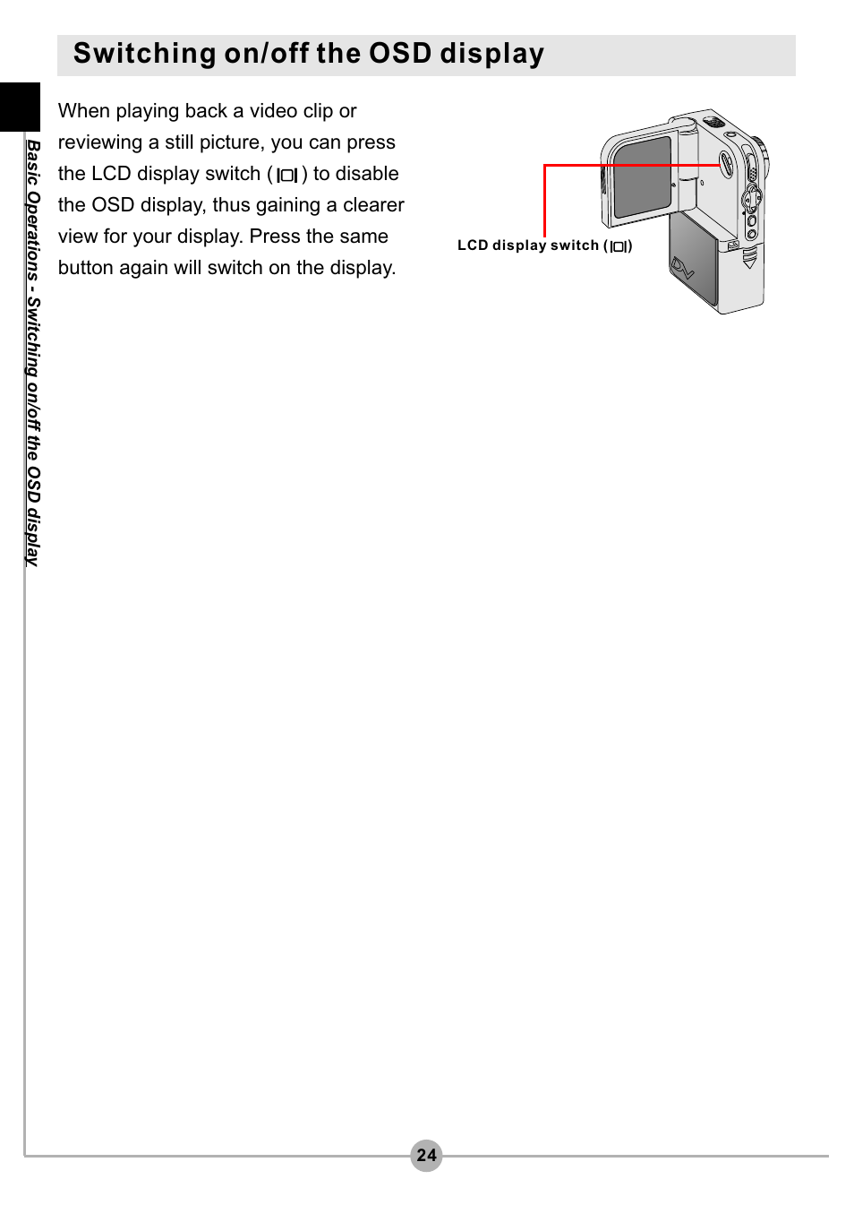 Switching on/off the osd display | AIPTEK Pocket DV4500 User Manual | Page 25 / 86