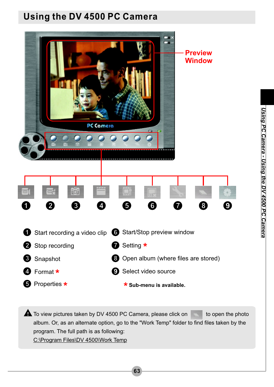 Using the dv 4500 pc camera | AIPTEK Pocket DV4500 User Manual | Page 64 / 86