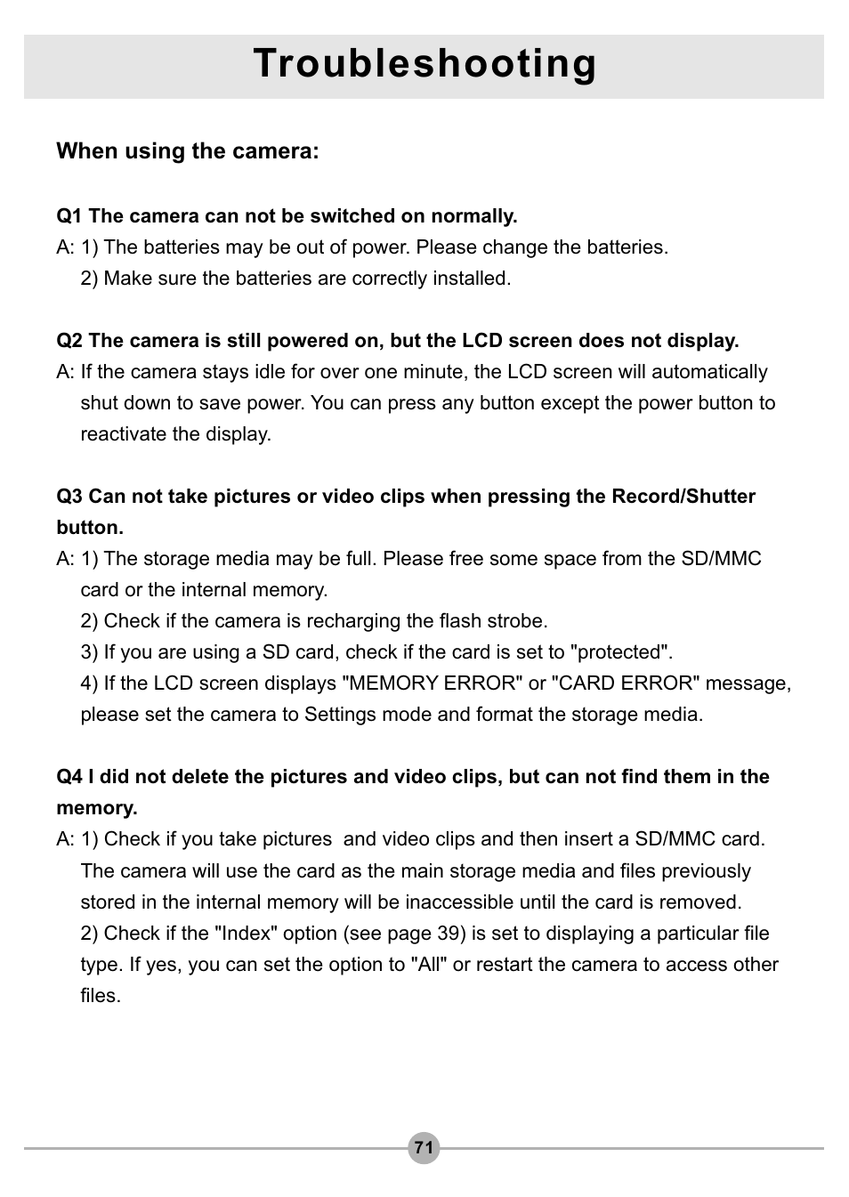 Troubleshooting | AIPTEK Pocket DV4500 User Manual | Page 72 / 86