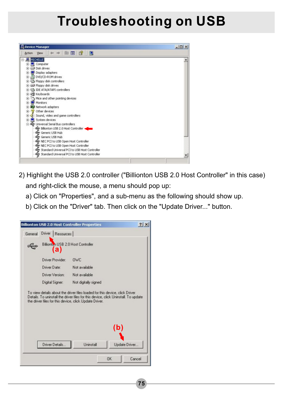 Troubleshooting on usb | AIPTEK Pocket DV4500 User Manual | Page 76 / 86
