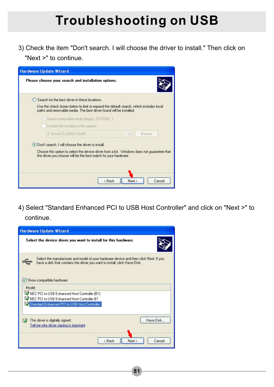 Troubleshooting on usb | AIPTEK Pocket DV4500 User Manual | Page 82 / 86