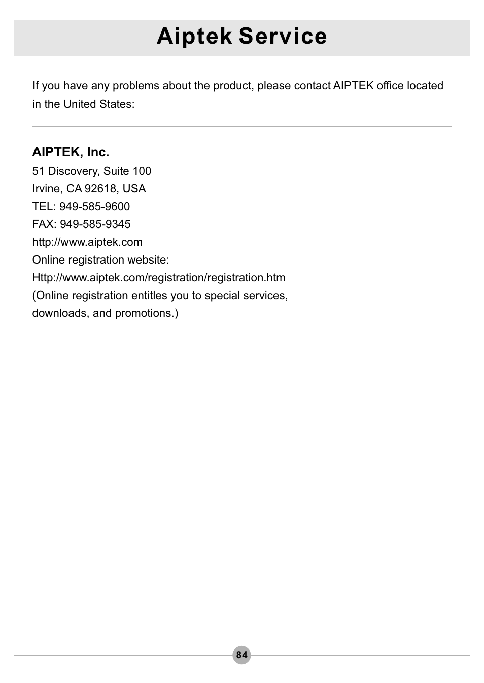 Aiptek service | AIPTEK Pocket DV4500 User Manual | Page 85 / 86