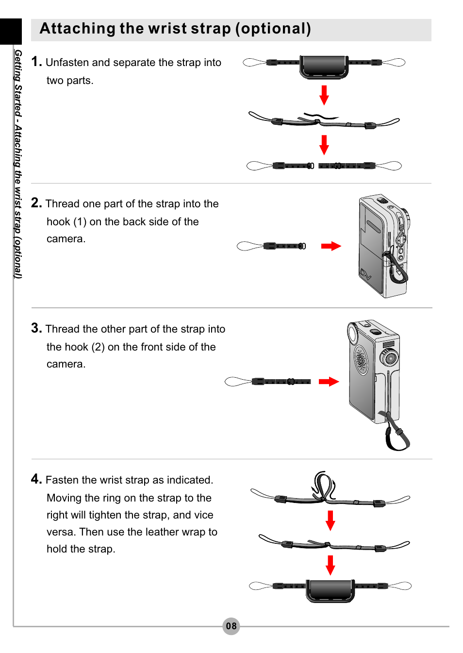 Attaching the wrist strap (optional) | AIPTEK Pocket DV4500 User Manual | Page 9 / 86