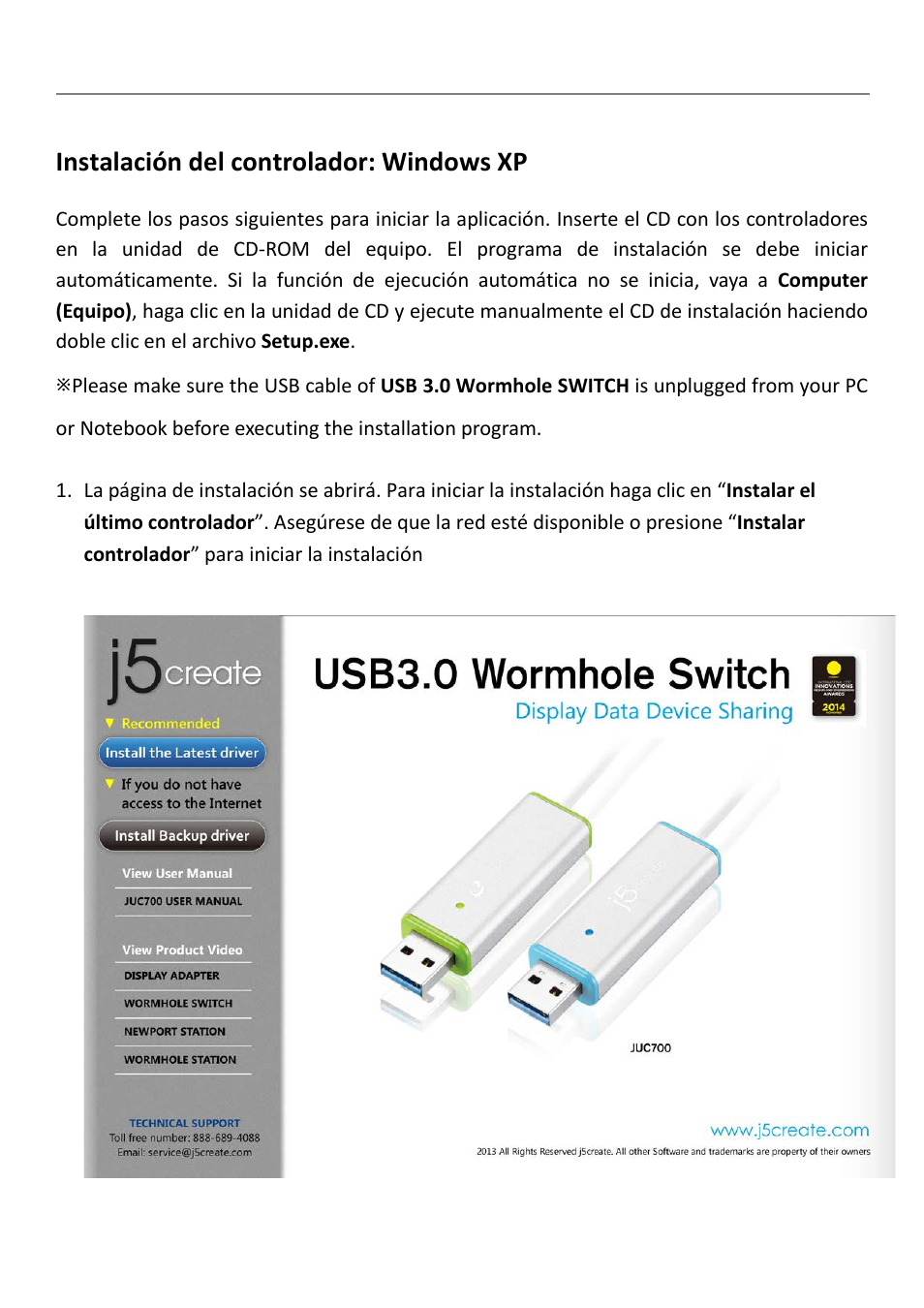 Instalación del controlador: windows xp, Wormhole wormhole juc700 | j5 create JUC700 USB 3.0 Wormhole Switch DSS - Windows User Manual | Page 116 / 198