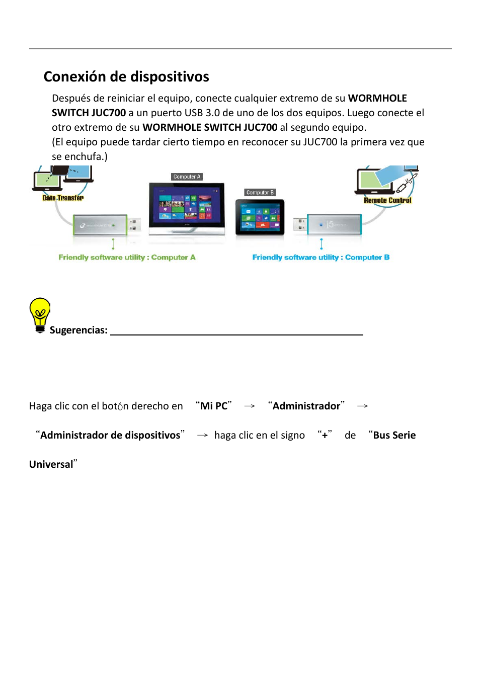 Conexión de dispositivos, Wormhole wormhole juc700 | j5 create JUC700 USB 3.0 Wormhole Switch DSS - Windows User Manual | Page 121 / 198