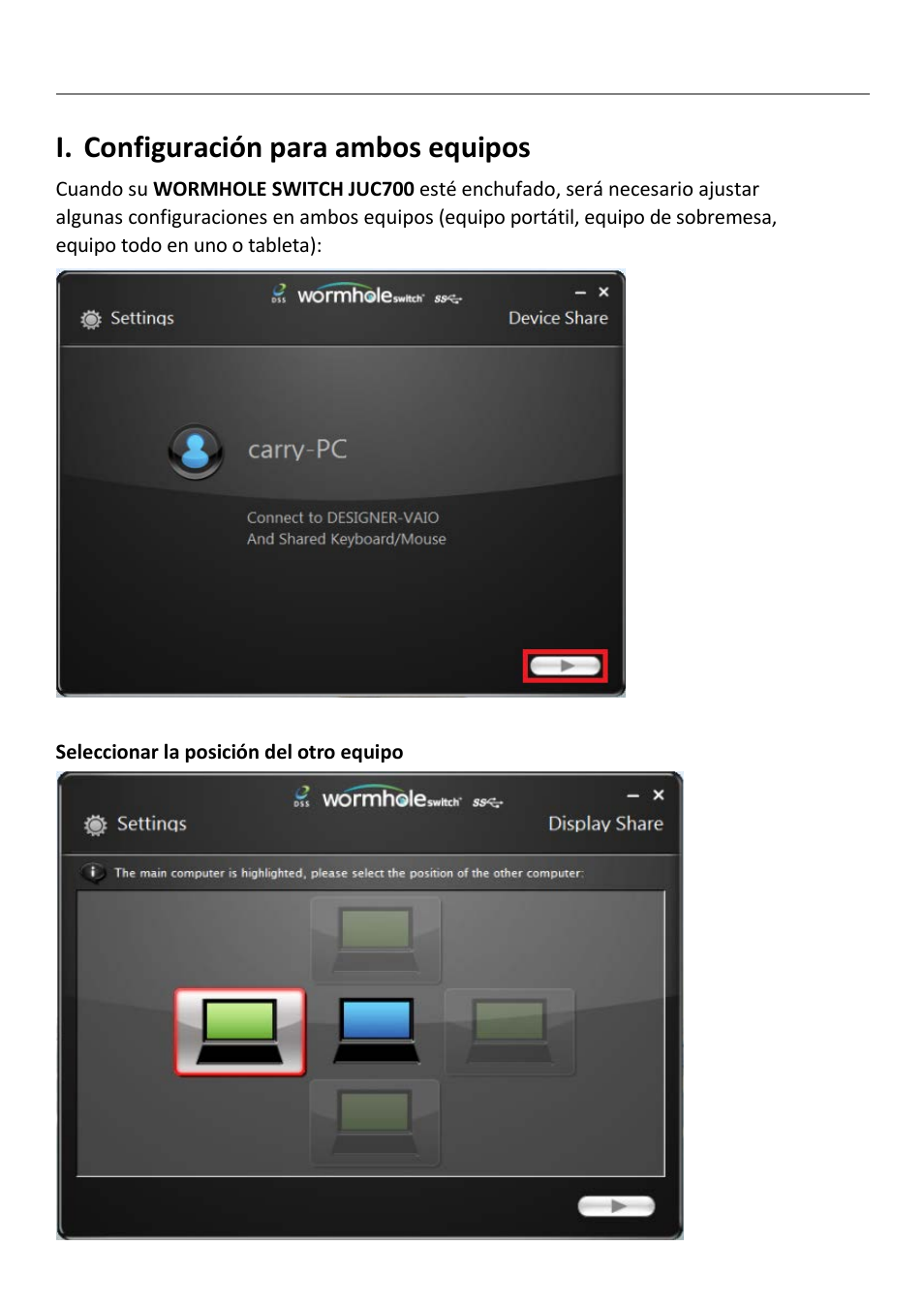 I. configuración para ambos equipos, Configuración para ambos equipos, Wormhole wormhole juc700 | j5 create JUC700 USB 3.0 Wormhole Switch DSS - Windows User Manual | Page 124 / 198