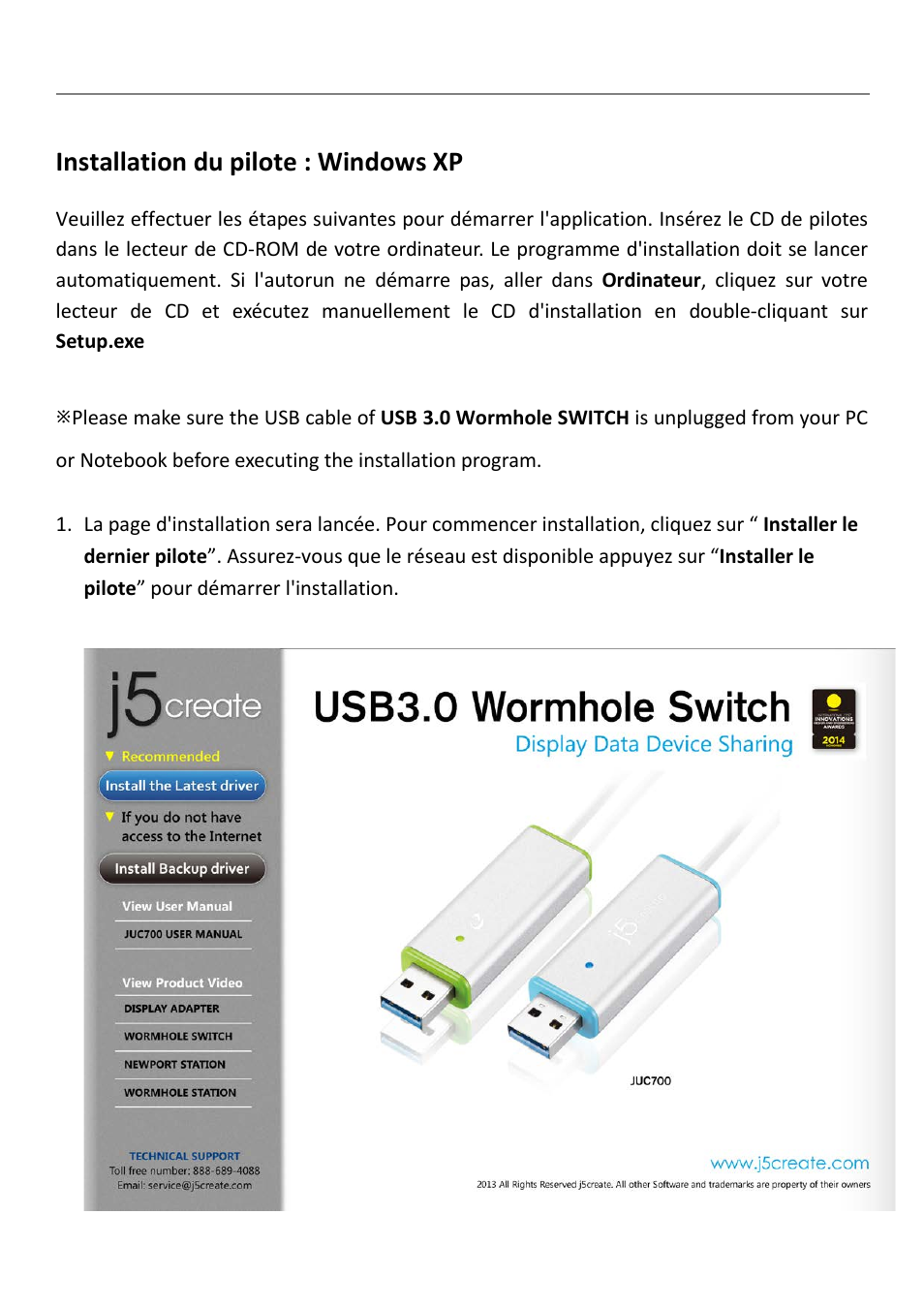 Installation du pilote : windows xp, Wormhole switch juc700 | j5 create JUC700 USB 3.0 Wormhole Switch DSS - Windows User Manual | Page 45 / 198