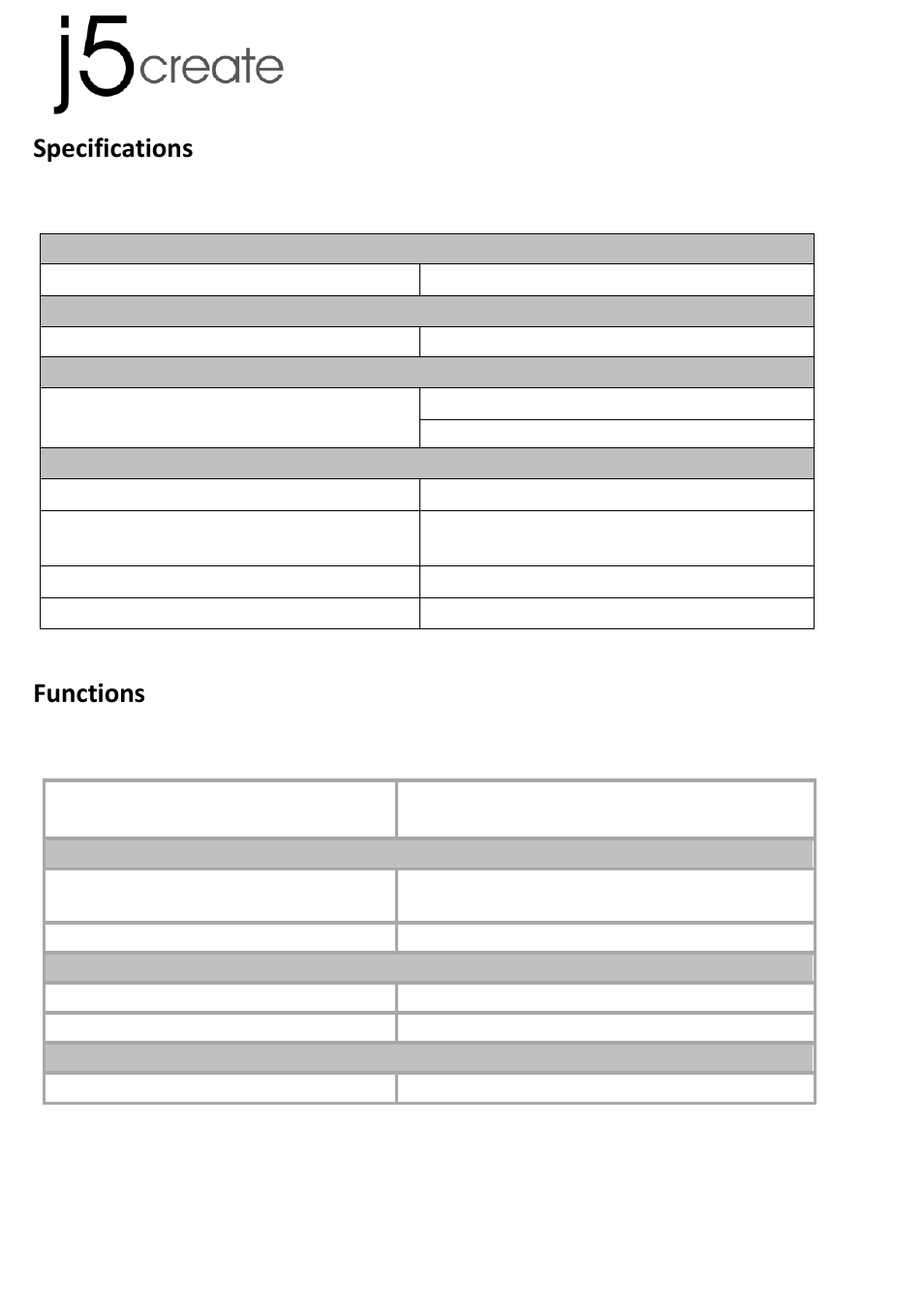 Specifications, Functions | j5 create JUC700 USB 3.0 Wormhole Switch DSS - Windows User Manual | Page 5 / 198