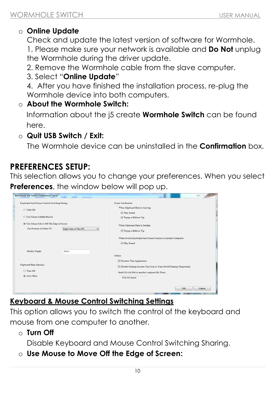 Preferences setup | j5 create JUC100 Wormhole - Windows & Android User Manual | Page 10 / 80