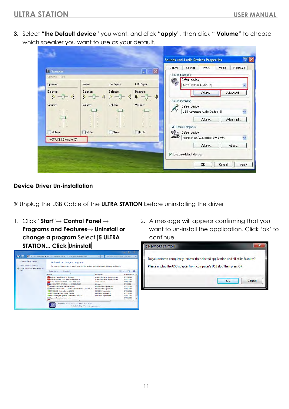 Device driver un-installation, Ultra station | j5 create JUD500 USB 3.0 Ultra Station User Manual | Page 12 / 244