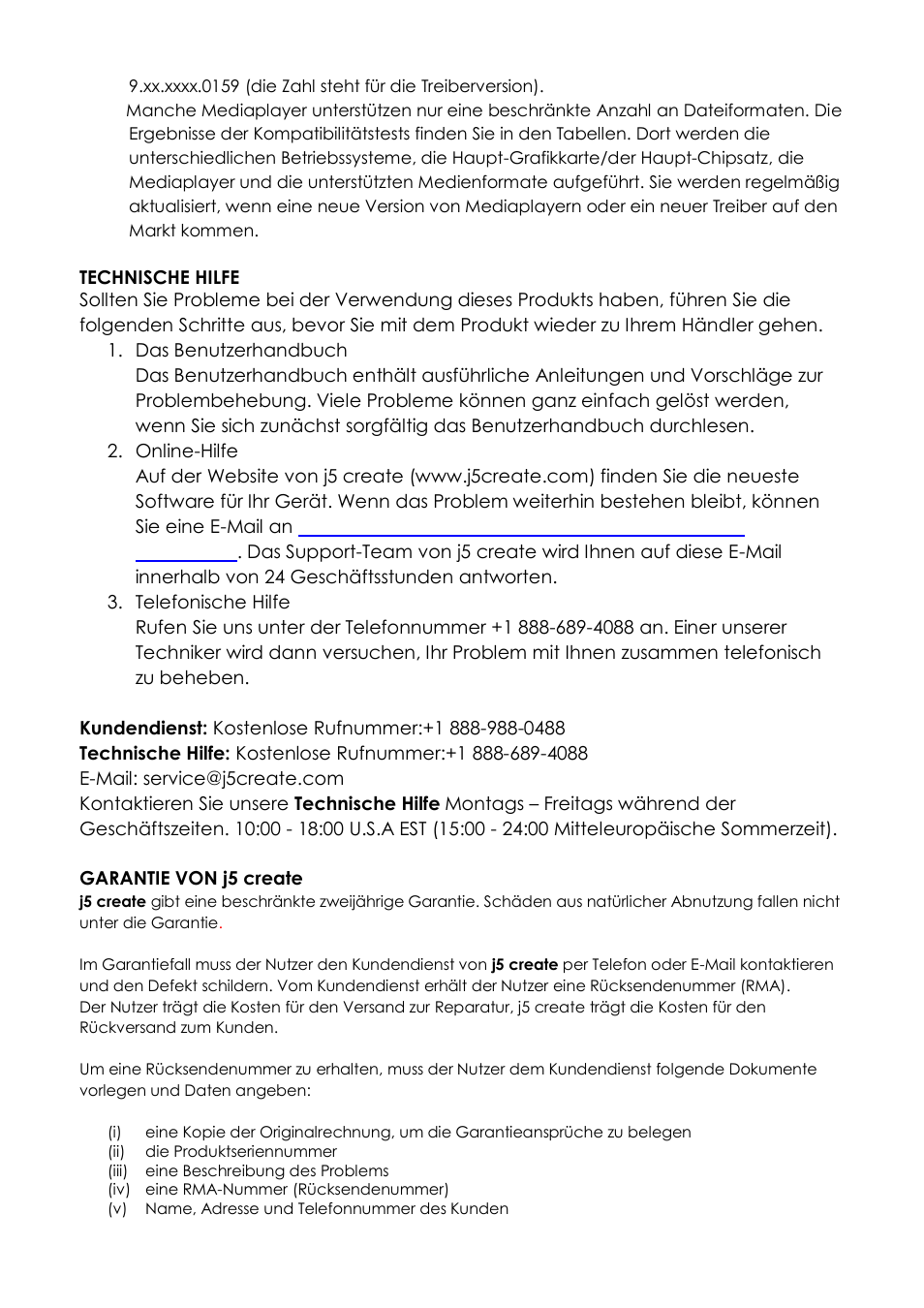 Technische hilfe garantie von j5 create | j5 create JUD500 USB 3.0 Ultra Station User Manual | Page 122 / 244