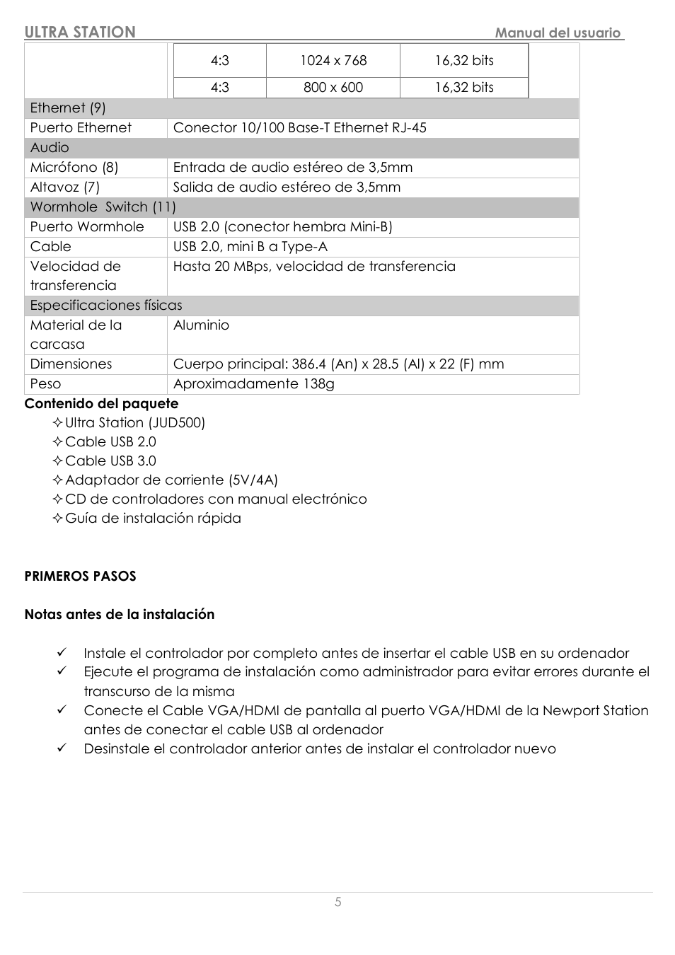 Primeros pasos | j5 create JUD500 USB 3.0 Ultra Station User Manual | Page 128 / 244